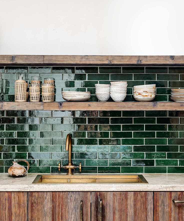 Kitchen backsplash with glazed tile wall