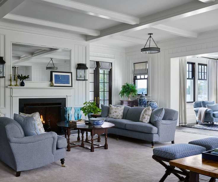 Living room with blue sofas
