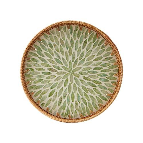 Round Rattan Tray With Mother of Pearl Inlay