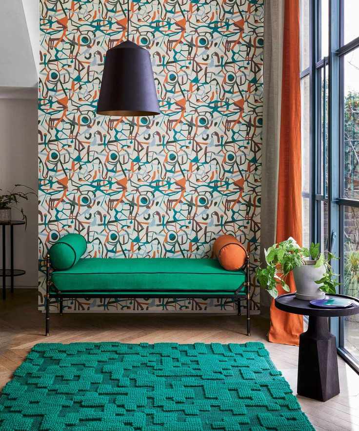 Modern hallway showcasing a daybed with abstract art