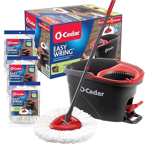 O-Cedar Easywring Microfiber Spin Mop & Bucket Floor Cleaning System With 3 Extra Refills