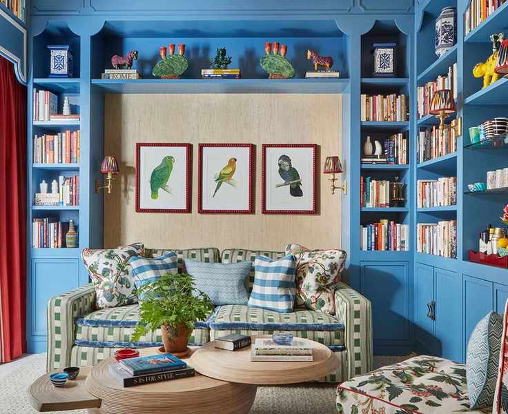 Luxury living room with blue and green color scheme
