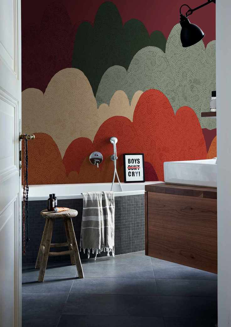 Family bathroom with bright tiles