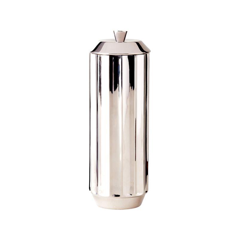 Silver cylindrical cocktail shaker