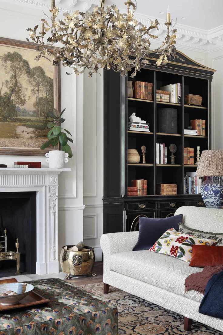 Living room with styled shelving