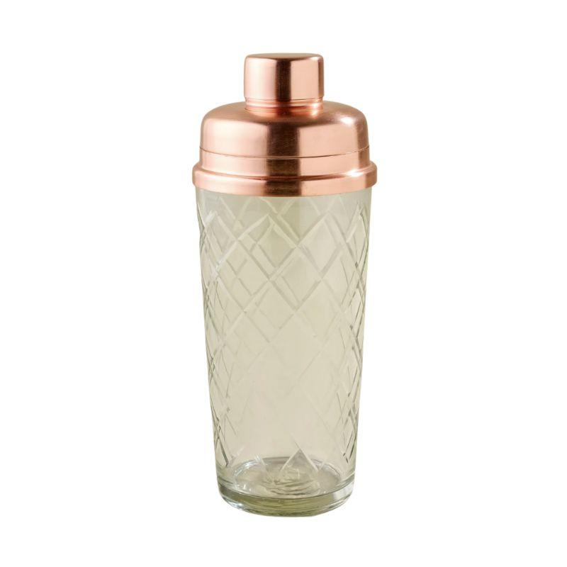 Glass cocktail shaker with copper lid