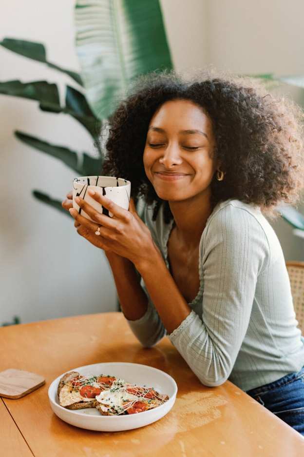 Woman enjoying breakfast