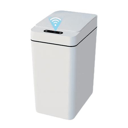 Irinna Bathroom Small Trash Can With Lid, 2.6 Gallon Touchless Automatic Garbage Can Slim Waterproof Motion Sensor Smart Trash Bin for Bedroom, Office, Kitchen, Living Room (white)