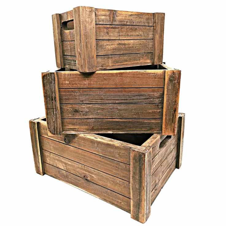 Pile of three rustic wooden crates