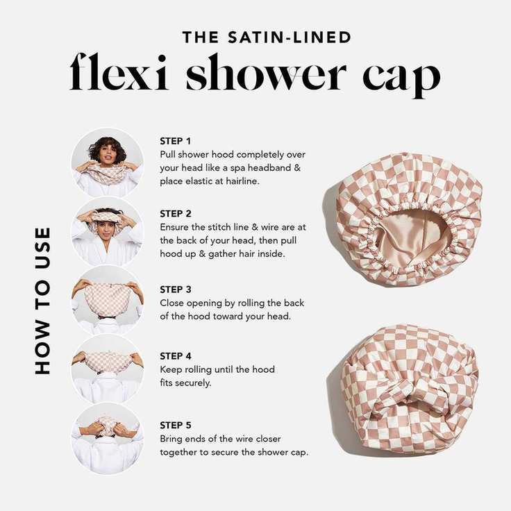 Terracotta Checker Satin Lined Flexi Shower Cap