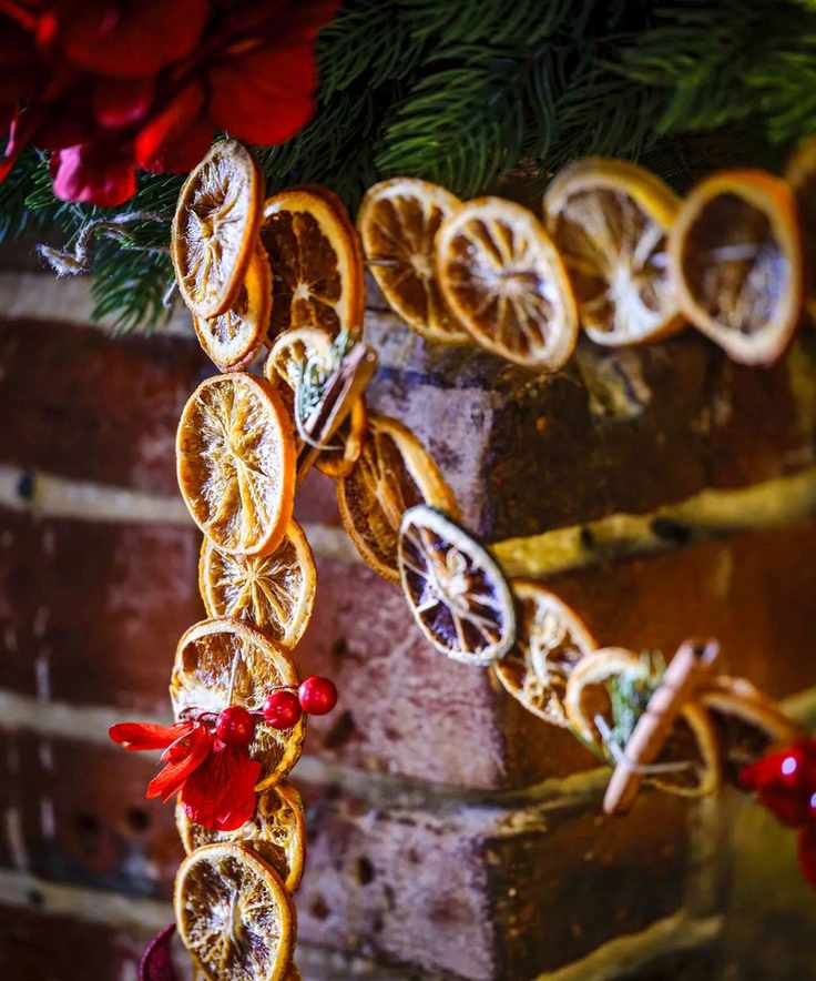 Close up of dried orange christmas garland