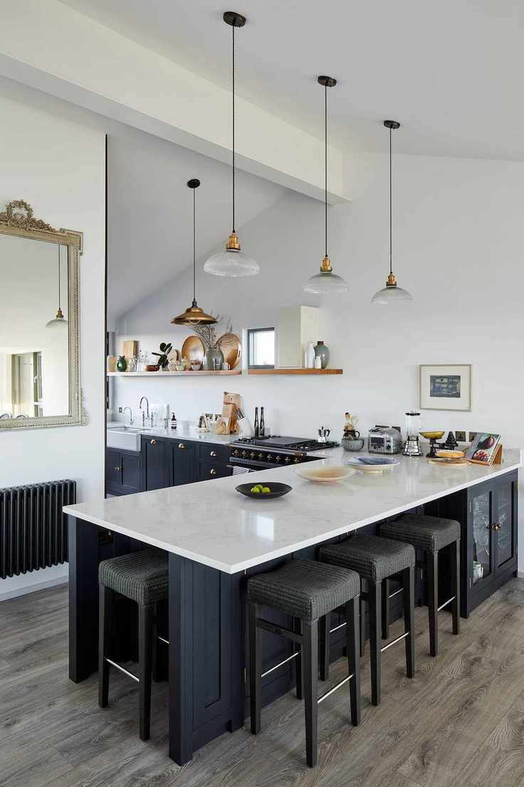 navy peninsula in kitchen with lighting bar stools main company