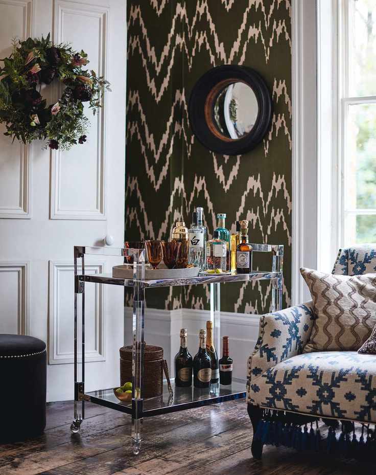 Living room with bar cart