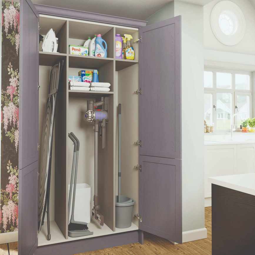 Freestanding cabinet for laundry essentials.