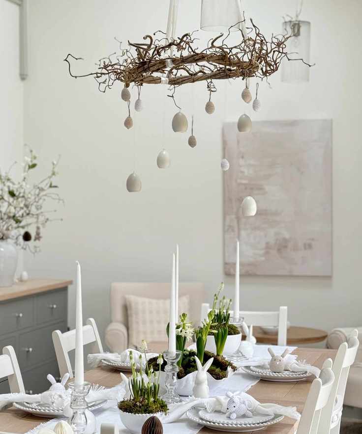 hanging easter wreath over the easter lunch table
