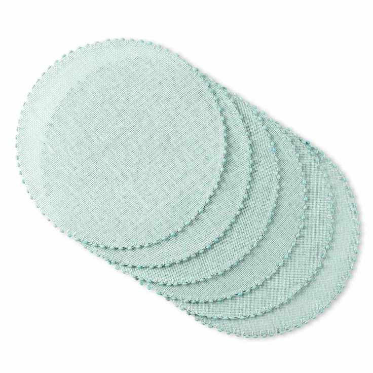 set of 6 aqua woven circular place mats