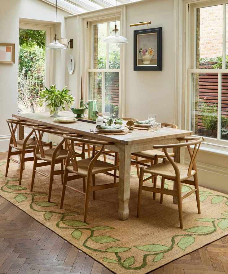 Dining room with jute rug and natural light