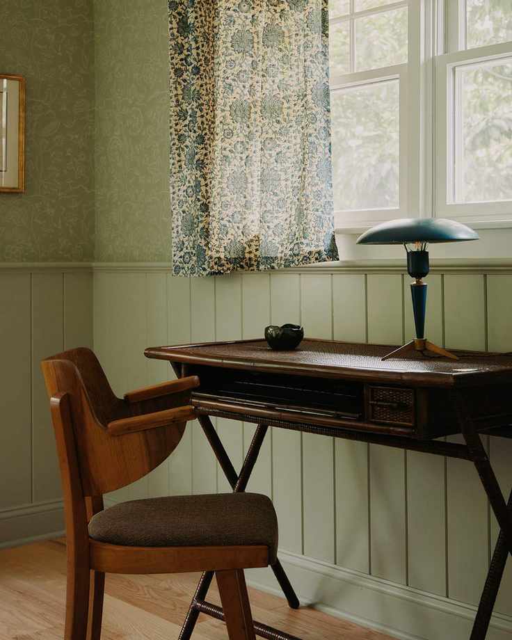 Home office with wainscoting