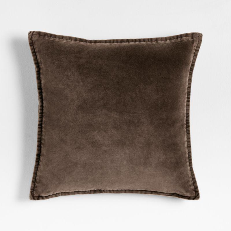 Relaxed Washed Organic Cotton Velvet 20x20 Deep Brown Throw Pillow Cover