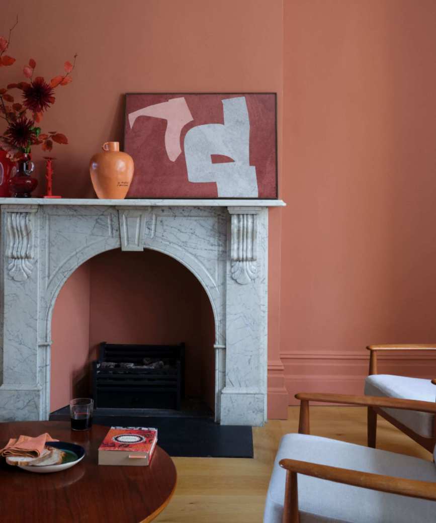 A cozy living room with vibrant decor