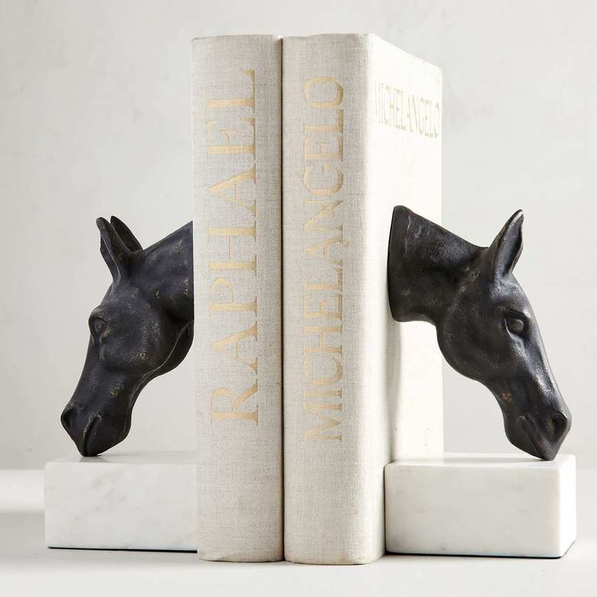 Pottery Barn, Bronze Horse & Marble Bookends