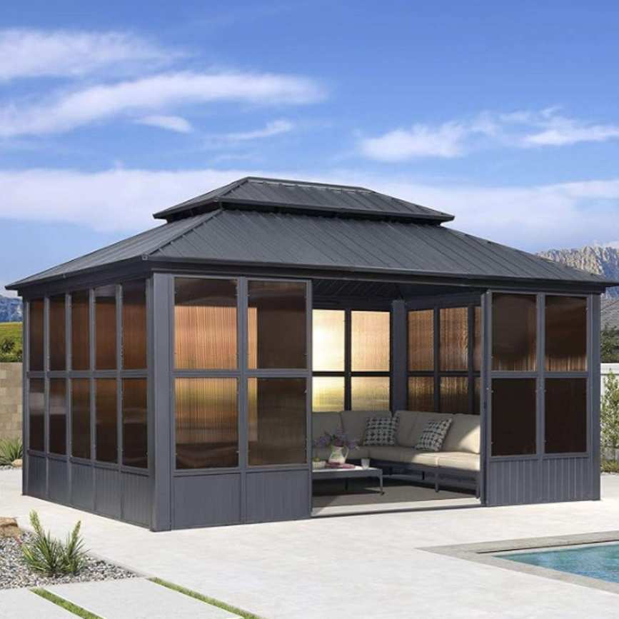 Black steel pool house