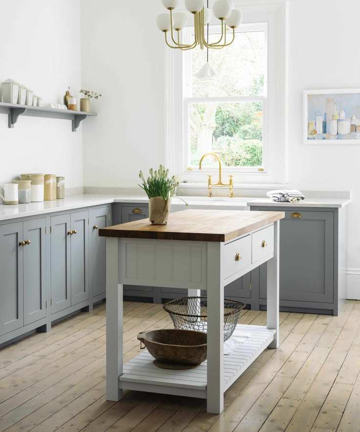 Kitchen island with drawers and an open shelf for extra storage