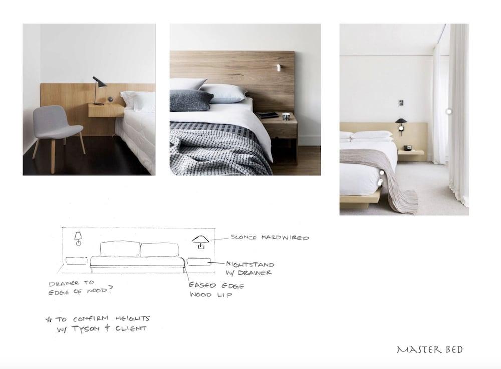 Custom wood bed with built-in nightstands