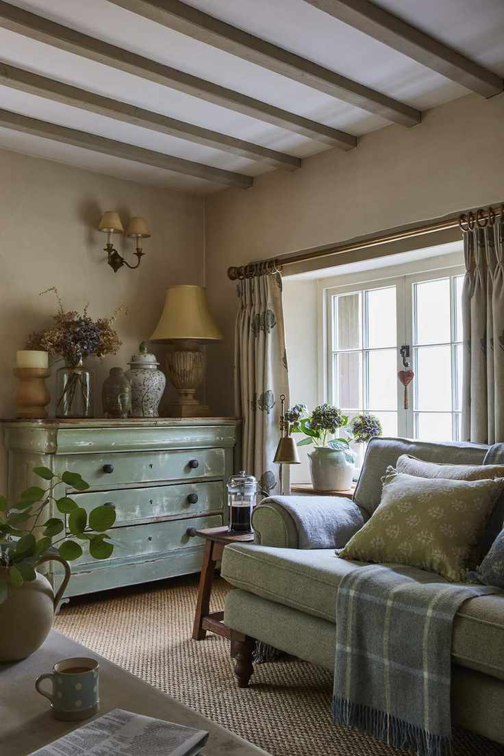 Living room corner with distressed furniture