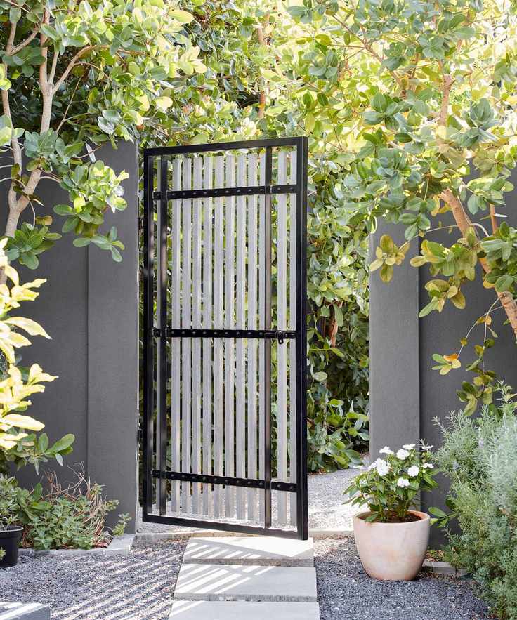 garden gate with painted wall and path