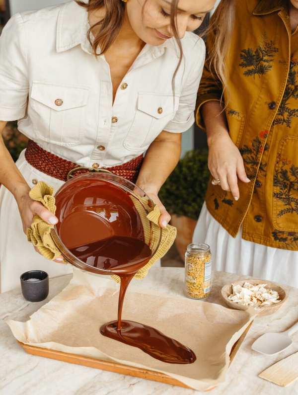 pouring chocolate bark