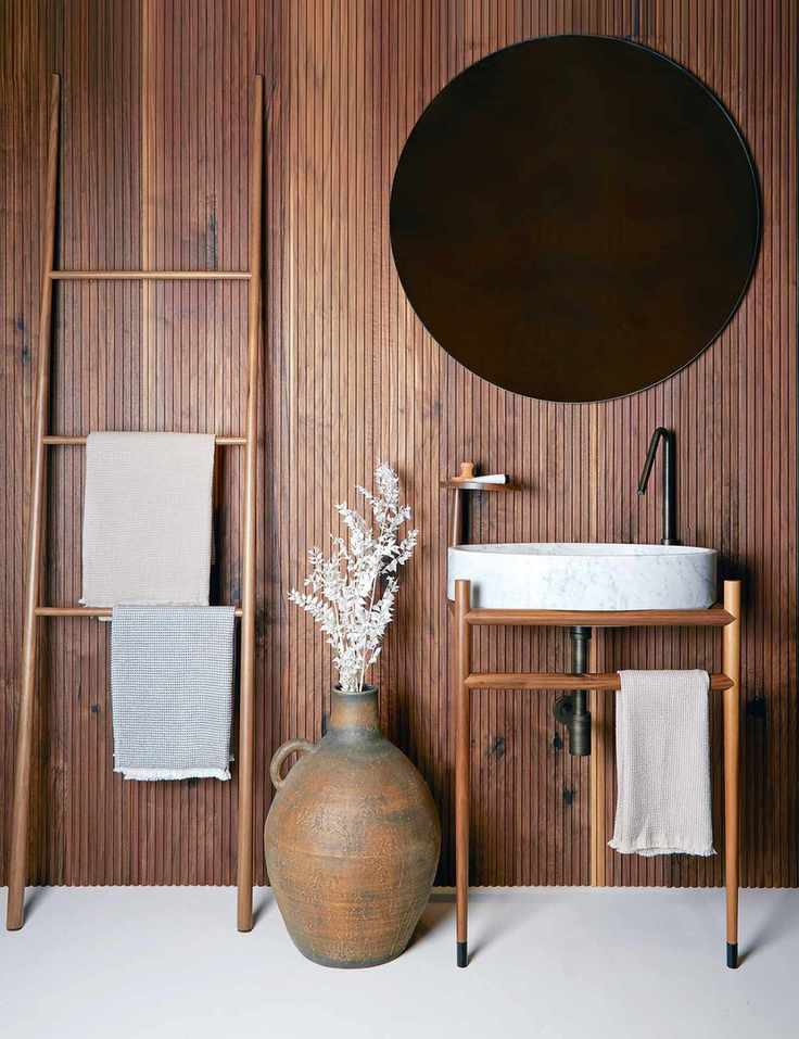 Luxury bathroom with wood walls