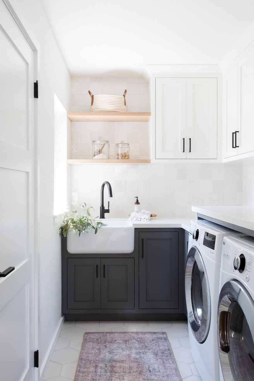 Stylish two-toned laundry room cabinets