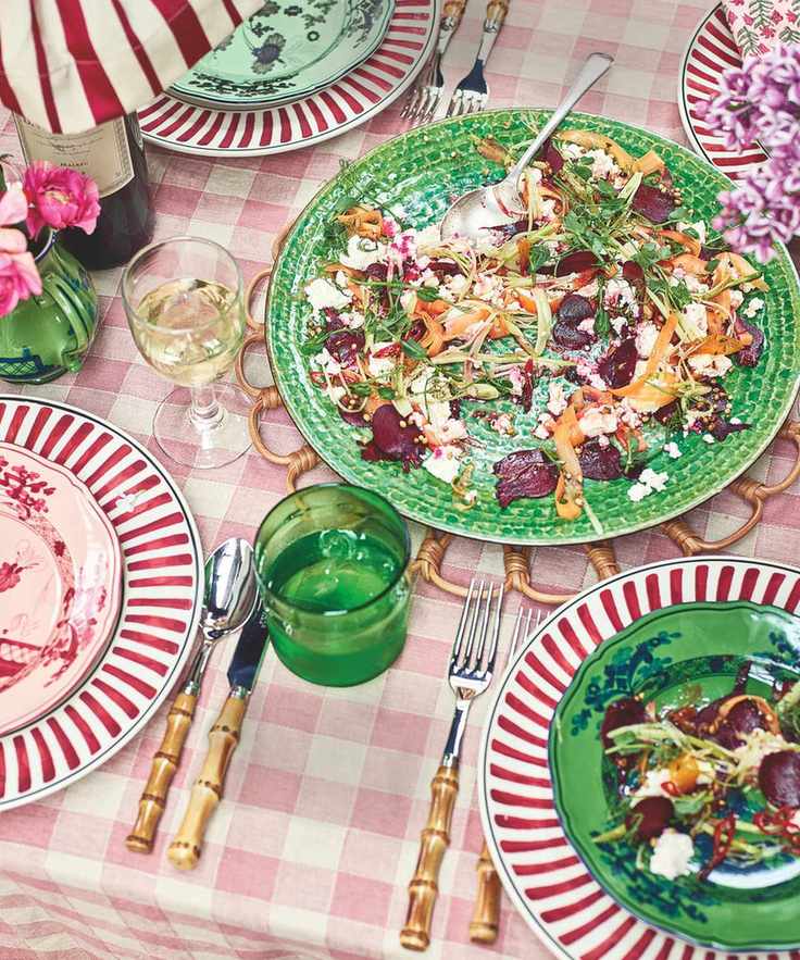 Pickled vegetables and ricotta on a decorative plate