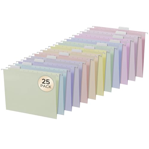 25 piece Hanging File Folders in yellow, blue, purple, pink, orange and yellow pastel shades