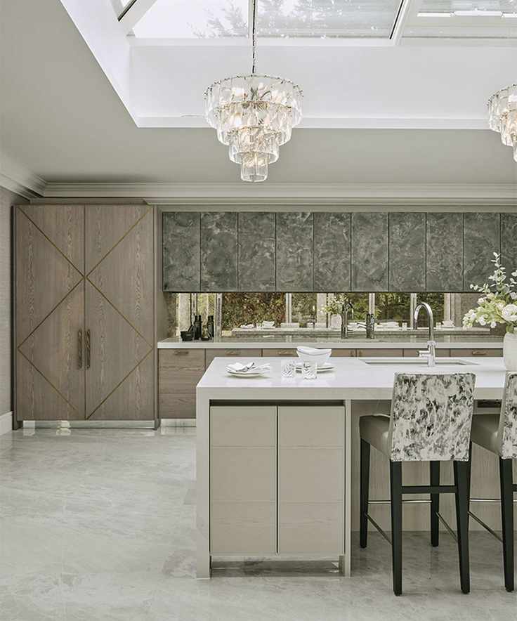 Grey kitchen ideas with wood grain grey units