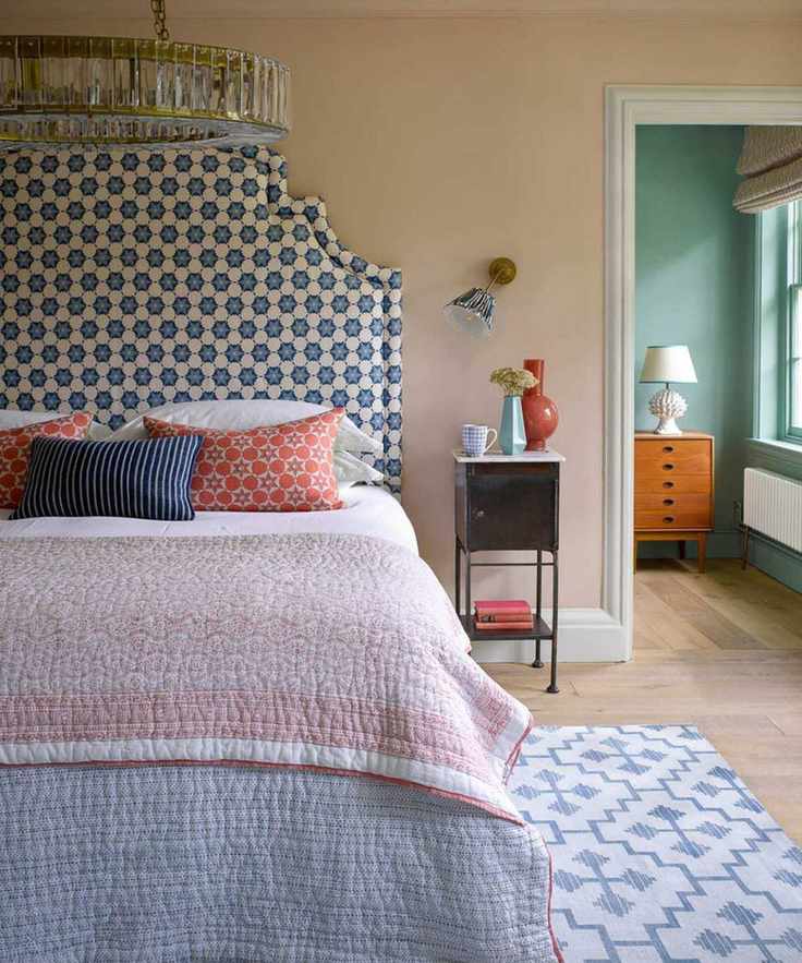 dusty pink bedroom with muted color scheme