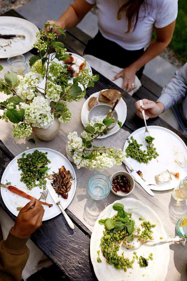 Outdoor summer dinner party setup
