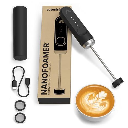 Subminimal Nanofoamer Lithium Performance Milk Foamer | Usb-C Rechargeable, Ip4 Waterproof, Dual-Speed, Stainless Steel | Premium Microfoamed Milk in 30 Seconds, Barista-Style Coffee Drinks at Home