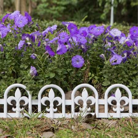 White Plastic Garden Border Edging No-Dig Wrought Iron Look – 15pcs Fence Kit, 20ft Lawn Barrier