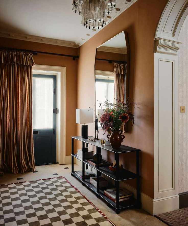 warm ochre hallway with tiled floor