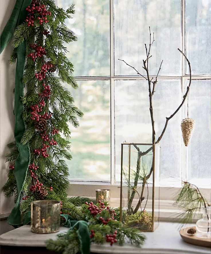 Christmas garland on window