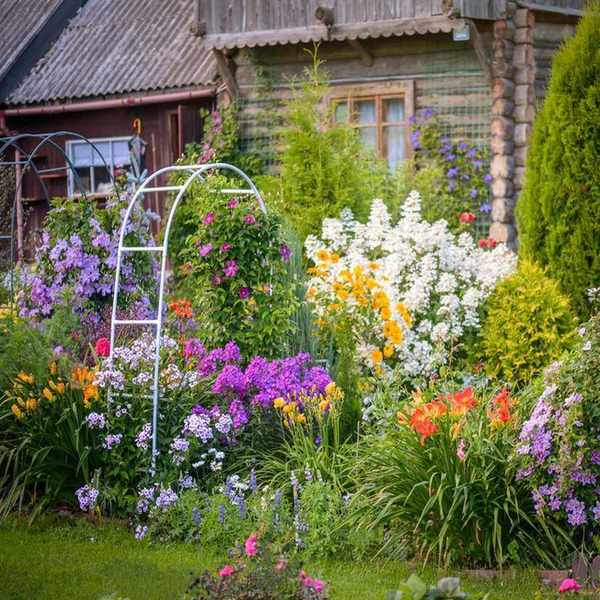 Flower garden border with arbor