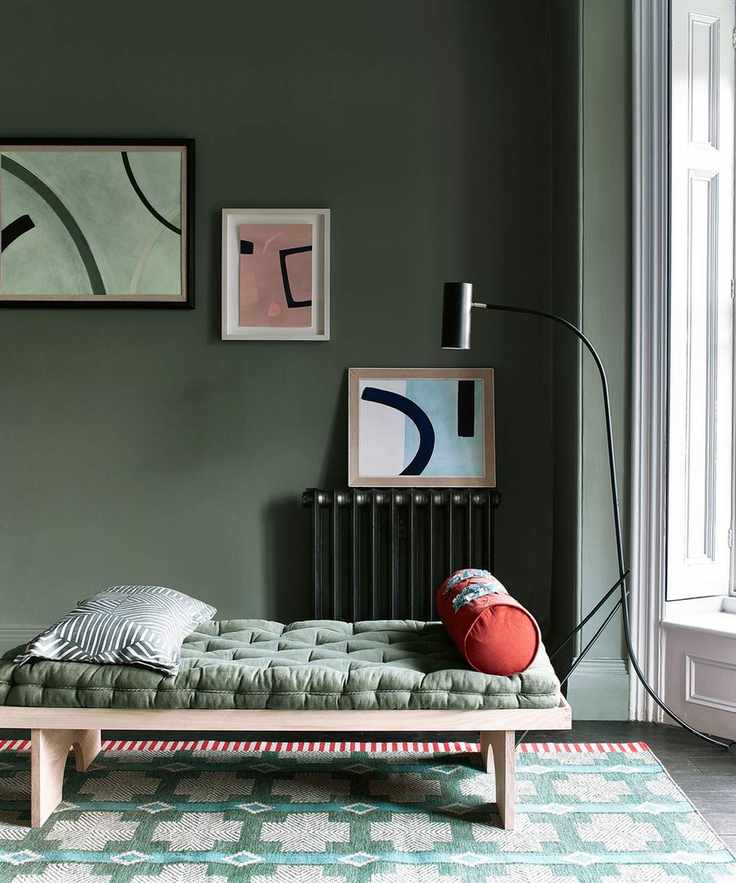 Gallery wall in a dark living room