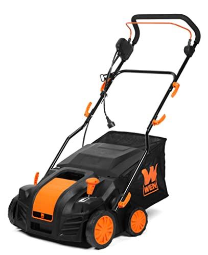 Wen Dt1516 16-Inch 15-Amp 2-In-1 Electric Dethatcher and Scarifier With Collection Bag, Black