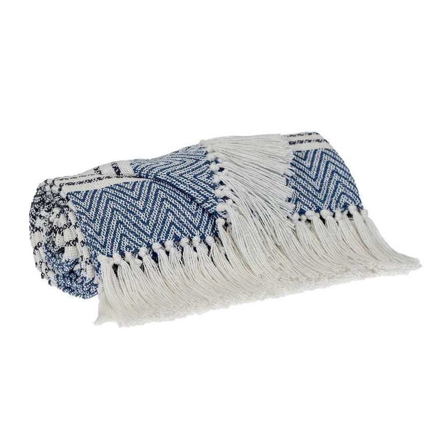 Homeroots Blue Woven Cotton Striped Throw Blanket | Wayfair