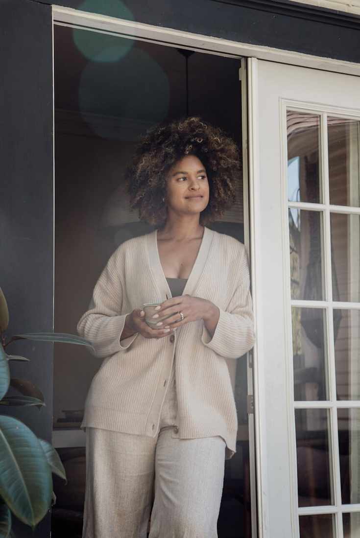 Woman enjoying coffee in loungewear