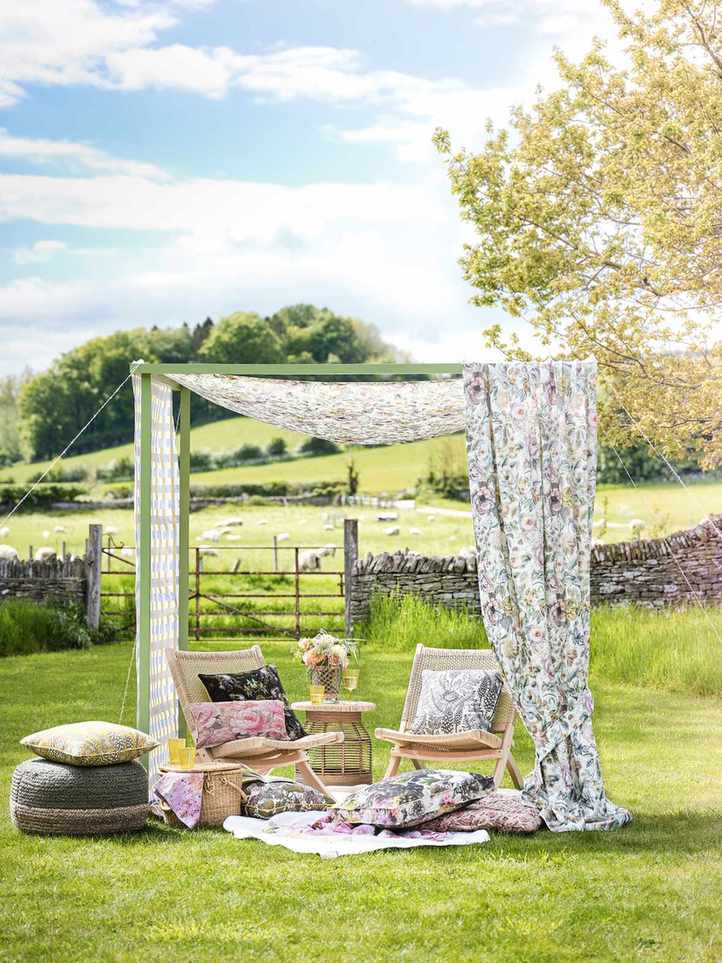 temporary pergola with fabric covering