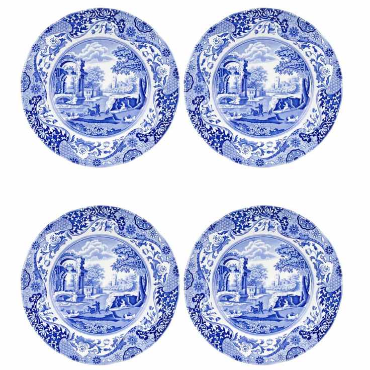 Set of four blue and white heritage design plates