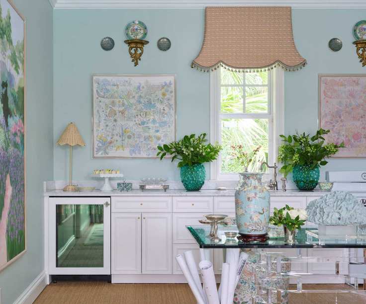 Home office with rattan blinds and stylish desk